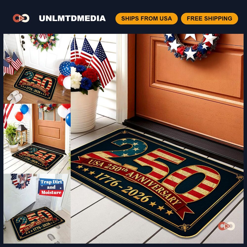 Patriotic 250th Anniversary Door Mat - Vintage USA Indoor/Outdoor Non-Slip Rug 2